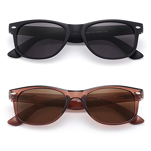 2 Pack Reader Sunglasses For Men Women Classic Rectangle Reading Glasses Outdoor Full Lenses Magnifying Eyewear Uv Protection Matte Black/Bright Brown +1.5 #TOP1