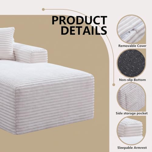 Image of 94.5 inch L Shaped Boneless Sectional Corduroy Couches for Living Room (White)