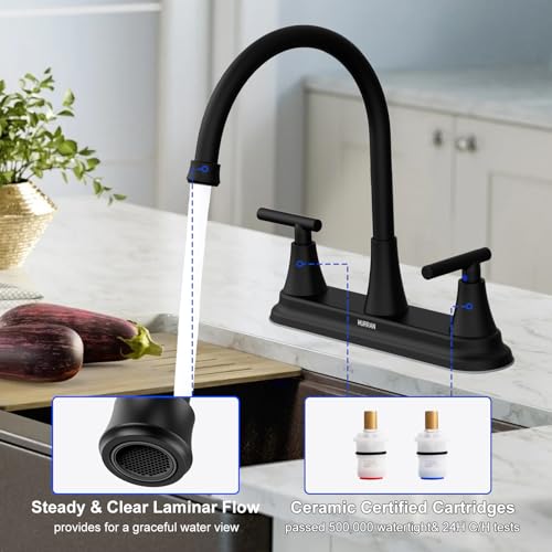 HURRAN 2-Handle Kitchen Sink Faucet, 8" High Arc, Black by Hurran - Used condition - Image 6