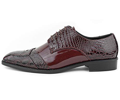 Image of Bolano Bandit Men's Alligator Print Cap-Toe Oxford Dress Shoes | Formal lace-up oxfords with alligator print, folded croc detailing and cap toe for tuxedo and dress wear