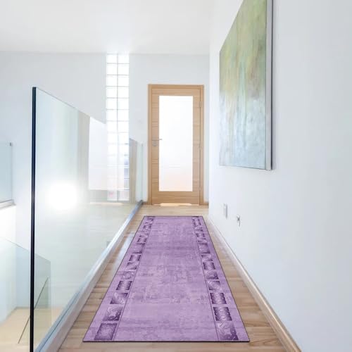 Alfombra de pasillo morada lavable de 80x280 cm con diseño vintage 6