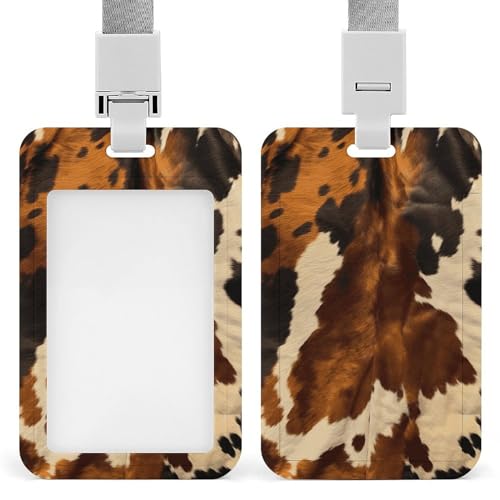 スライド式IDバッジホルダー ストラップ付き IDカードホルダー 抽象的な牛皮バッジホルダー カードプロテクター クリアIDウィンドウ付き ネームタグホルダー 仕事 オフィス 医師 看護師用
