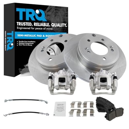 Image of TRQ Rear Brake Pad and Rotor Set Semi Metallic Calipers Compatible with 2015 Hyundai Sonata with Manual Parking Brake