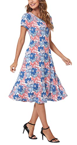 Image of Urban CoCo Women's Floral Print Short Sleeve Flared Midi Dress