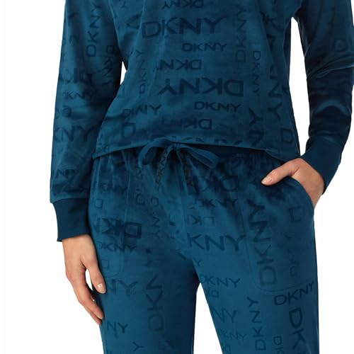DKNY Women’s Lounge Set – Soft Long Sleeve Top & Jogger Bottoms, Cosy Lightweight Loungewear with Logo Design, Subtle V-Neck, Elastic Waistband (Blue, XL) - Image 4