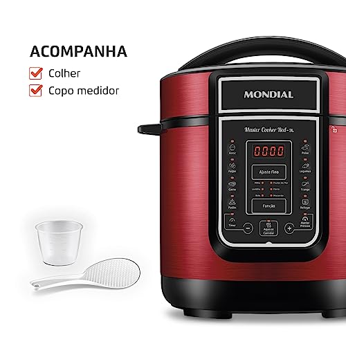 Panela De Pressão Elétrica Digital 3L, Mondial, Vermelho/Inox, 700W, 110V - PE-41