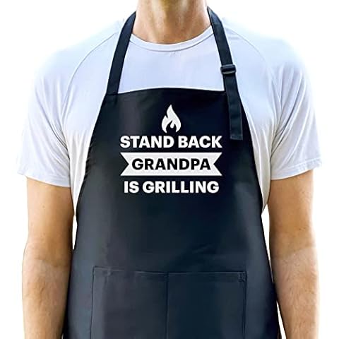 Stand Back Grandpa is Grilling Apron, Funny Apron for Men, BBQ Grill Apron, Funny Apron for Grandpas Black Cover