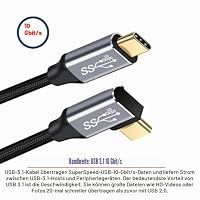 cablecc 10 Gbit/s USB-C USB 3.1 Typ C Gen2 Stecker Daten Video 100 W Kabel 90 Grad links rechts gewinkelt mit E-Marker 50 cm – Ansicht 4