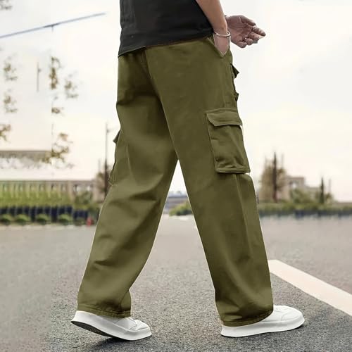 Drawstring Cargo Pants for Men Elastic Waist Solid Long Trousers Straight Baggy Breathable Pants Comfort Trousers2