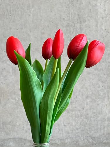 Image of PAPERI Artificial Flowers for Vase - Decorative Home Decor for Living Room, Bedroom, Office Table, Centerpiece & Wedding Decoration (Red Tulips) Pack of 5 Pcs