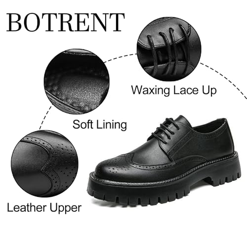 Men's Leather Brogue Lace Up Dress Platform Oxford Shoes Comfort Breathable Non Slip Lug Sole Derby Shoes Casual Business Work Oxfords3