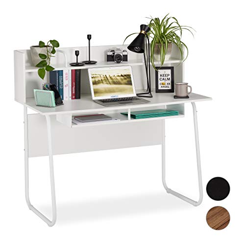 Preisvergleich Produktbild Relaxdays Schreibtisch, Ablagefläche unter Arbeitsplatte, Zusatzablage, Kabeldurchlass, HxBxT: 109 x 120 x 60 cm, weiß