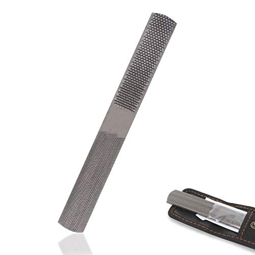 Multi-Function 4-in-1 File, High Carbon Steel Hand File, 4 Way Wood Rasp File with Flat/Half Round Sharps & Black Oxford Storage Bag, for Wood, Soft Metal, Plastic and etc. (1pcs)