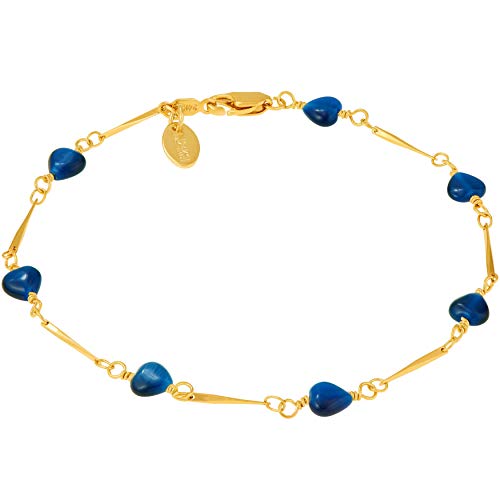 Lifetime Jewelry Blue Hearts Anklet for Women & Teen 24k Gold Plated Bracelet (9.0)