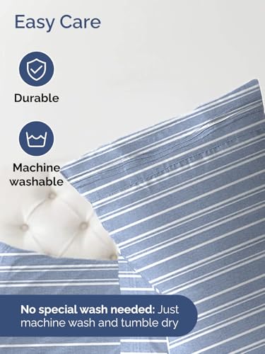Image of Extra Deep Cal King Fitted Sheet - Single Fitted Sheet Only - Blue Stripes | Easily Fits 18 inch to 24 inch Mattress, Soft, Wrinkle Free, Breathable & Comfy, Extra Deep Pockets Hotel Luxury Fitted Sheet