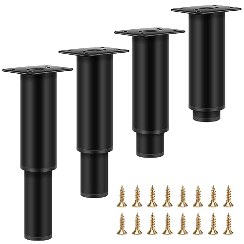 Ksrnsne Set of 4 Furniture Feet, Height Adjustable, 12 cm, 18 cm, Metal Black Furniture Legs