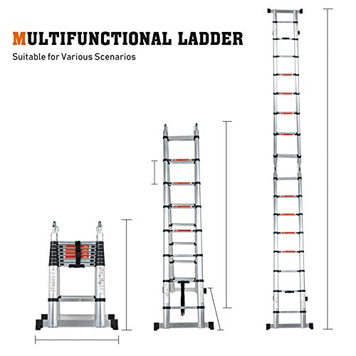 SUNCOO Multi-Position Ladders, 2.8-24.5Ft. Extension Ladder, Lightweight Aluminum Telescoping Ladders, Easy Retraction Anti-Slip Telescopic Extendable Climb Attic Ladder with 330 lbs Weight Rating