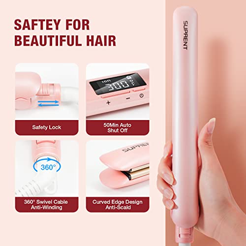 Suprent Hair Straightener 1 Inch Flat Iron- 2-In-1 Ceramic Straightens & Curls For Travel- Heats Up Fast- Hair Straightening Iron With 110-240V Dual Voltage And Lcd Display- Pink #TOP4