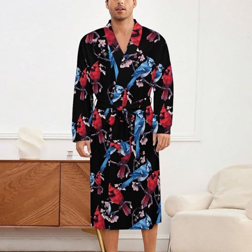 Cardinal Bird Blue Jay Soft Robe Long Sleeve Bathrobes V Neck Sleepwear Spa Robes with Belt Men Woman2