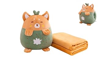 YUDONG 15" Kids Stuffed Animals Travel Blanket and Pillow Set,Cute Dog Plush Pillow with Hand Warmer Design,Perfect for Travel, Camping, Home and Office.