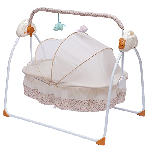Image of Portable Baby Swing for Infants to Toddler Foldable Electric Baby Rocker Baby Bed with Remote Control & Music Adjustable 5 Swing Speed Baby Rocking Chair Timing Function (Khaki lux)