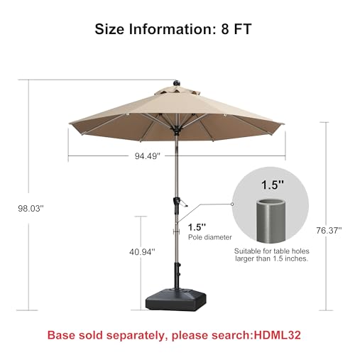 Image of PURPLE LEAF Patio Umbrella 8 FT Round Tilt Market Umbrella Aluminum Taupe