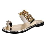 Sandalen Frauen Sommer Slip-On Flat Beach Flip Flop Offene Zehen Atmungsaktive Schuhe (42,Gold)