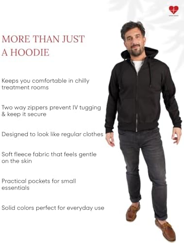 Inspired Comforts Dialysis Port Access Unisex Hoodie with Two Way Arm Access Zip