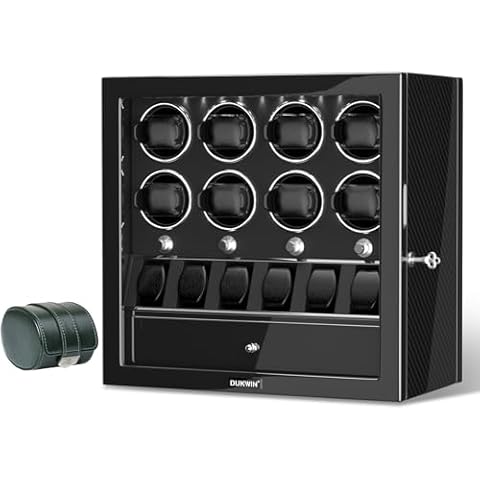 DUKWIN Lockable Watch Winders for 8 Automatic Watches and Green Watch Roll for 1 Cover