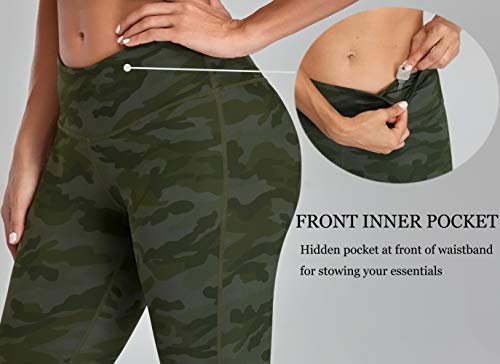 Oalka Women's Yoga Capris Running Pants Workout Leggings Multi Army Green Camo Medium #TOP2