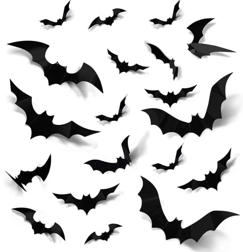 Halloween 3D morcegos autocolantes decorações, 96 peças autocolantes de parede de morcego, para windows, parede, porta de casa, exterior, interior, bricolagem, material para festas de Halloween