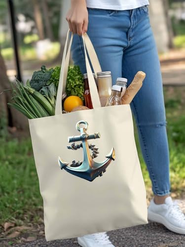Canvas Tote Bag, Nautical Aesthetic Canvas Tote Handbags for Women Shoulder Bag Shabby Chic Anchor4