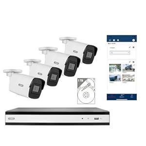 ABUS Überwachungskamera-Set inklusive 4x 4-Megapixel-PoE-Mini-Tube-K... 4-Kanal-Rekorder mit 1-TB-Festplatte, zur Personenerkennung, Fahrzeugerkennung, Aufnahme innen & outdoor (IP67), TVVR36444T