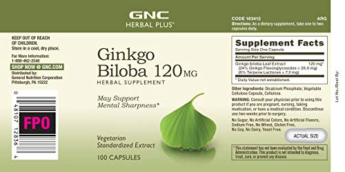 Gnc Herbal Plus Ginkgo Biloba 120Mg | Supports Mental Sharpness, Vegetarian | 100 Capsules #TOP2