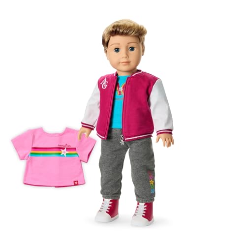 Image of Bundle of American Girl, Truly Me 18-inch Doll #104 with Dark-Blue Eyes, Straight Caramel Hair, Light Skin, for Ages 6+ + Truly Me 18-inch Doll Outfit, Pink & Preppy Outfit, for Ages 6+
