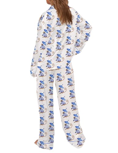 Image of SHESHOW Satin Pajamas Set for Women Set Long Sleeve Button Down Pjs Sets 2 Piece Loungewear Animal Sleepwear XS-XXL