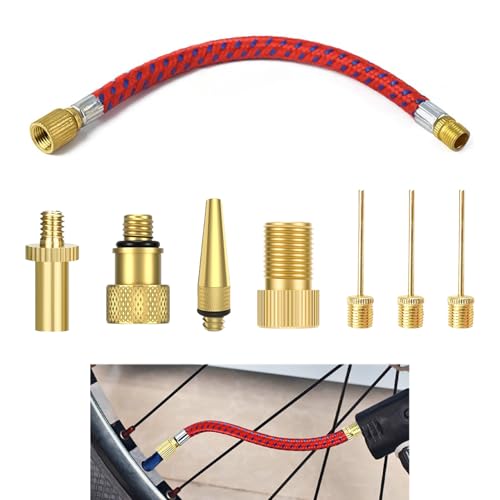 8 Piezas Adaptadores Válvula Bicicleta, Adaptador Presta Schrader Kit, Compatible Dunlop AV DV SV, Agujas Inflado Balones, Extensión 16cm, Adaptador Colchón Aire, Accesorios MTB Carretera Hinchables