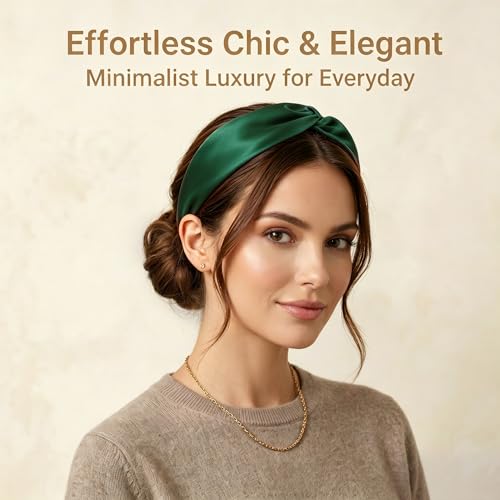 Image of ZLYC Mulberry Silk Headband for Women's Hair, Solid Dark Green