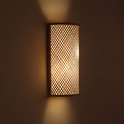 ZSAIMD Bambou Osier Rotin Shade Tunnel Applique Murale Applique Rustique Lumière Chambre Chevet Couloir 2 Lumières E27 Edison Applique Luminaire Applique Lanterne Décoration