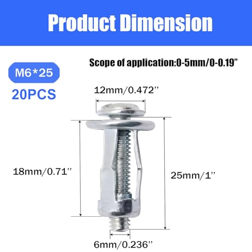 BENLIUDH 20pcs Hollow Wall Anchors for Thin Walls Heavy Duty, M6 x 1