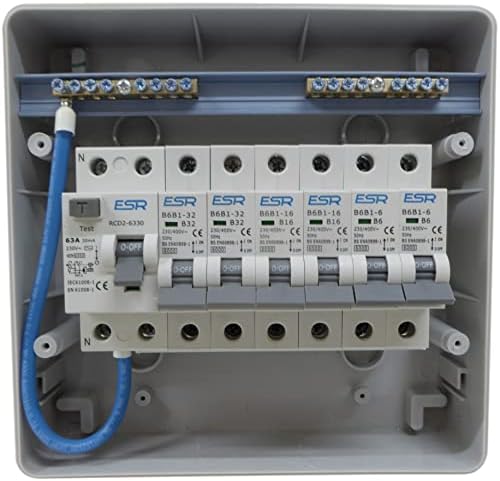 6 Way Consumer Unit 63 Amp RCD and 6x MCB Circuit Breakers 6A 16A 32A Type B IP65 Weatherproof Outdoor Outbuilding Garage Shed