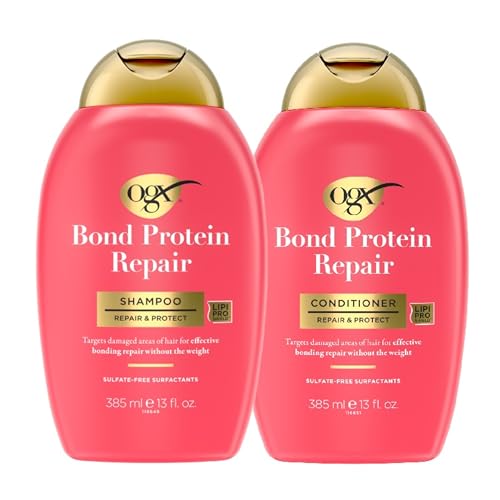 OGX Repair + Protect Bond Protein Repair Shampoo and Conditioner Set, targets damaged areas for bond protection, sulfate-free, hydrating care for color-treated, dry hair, 13 fl oz each (Pack of 2) - Thumbnail 2