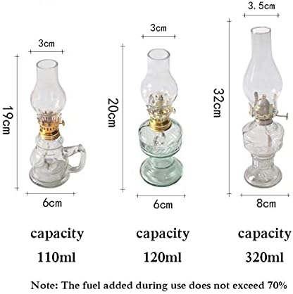 MYSY Glass kerosene lamp vintage lantern long lamp retro transparent desktop oil lamp home emergency light outdoor windproof glass camping tent lamp-oil free (32CM)
