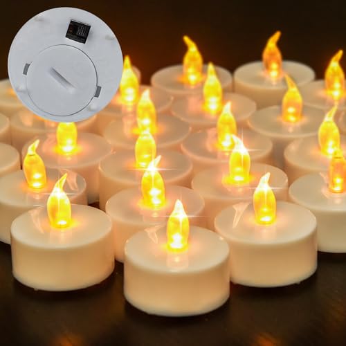 YIWER Battery Tea Lights Candles - LED Tea Lights 200 Hours Pack of 12 (Warm Yellow) New Version Warm Yellow 12 PCS-NEW
