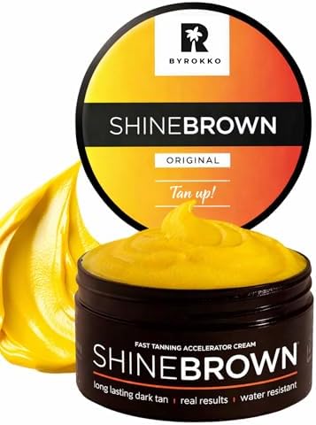 BYROKKO Shine Brown Tanning Accelerator Lotion - Indoor & Outdoor Fast Dark Tan Cream with Bronzer - Natural Botanical Oils for Face & Body - Water Resistant Formula - 7.1 Fl Oz Original