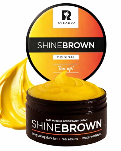 BYROKKO Shine Brown Tanning Accelerator Lotion - Indoor & Outdoor Fast Dark Tan Cream with Bronzer - Natural Botanical Oils for Face & Body - Water Resistant Formula - 7.1 Fl Oz Original