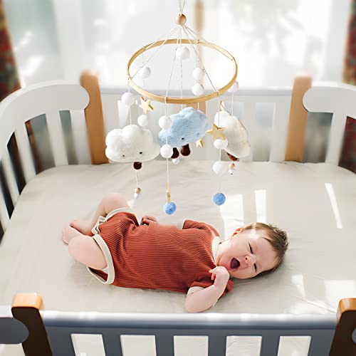Promise Babe Baby Mobile for Baby Cot,Cute Wooden Star Clouds Baby Mobiles Felt Cot Mobiles Nursery Wooden Crochet Mobiles Newborn Boy Girl Bed Bell Wind Chimes Hanging Deco Nursery Mobiles for Babies - Image 4