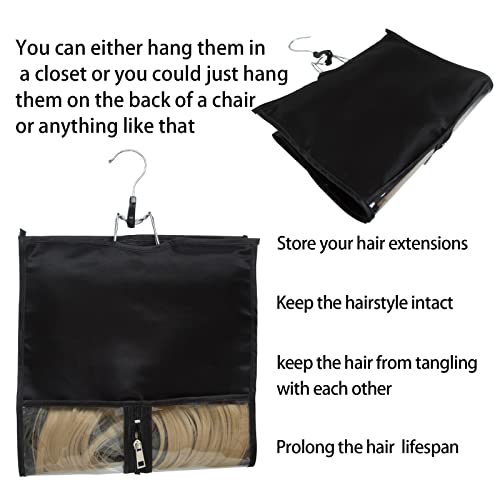 Rjmbmup Hair Extension Satin Storage Bag With Hanger Wig Holder Storage Bag Bundles Hairpieces Ponytail Wig Satin Travel Carrier Case With Hanger For Store Style Hair #TOP4