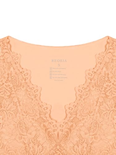REORIA Womens Summer Tops Sexy V-Neck Sleeveless Double Lined Fashion Going Out Y2K Tank Tops Trendy Lace Slimming Crop Tops for Teen Girls Peach Fuzz Medium - Image 5