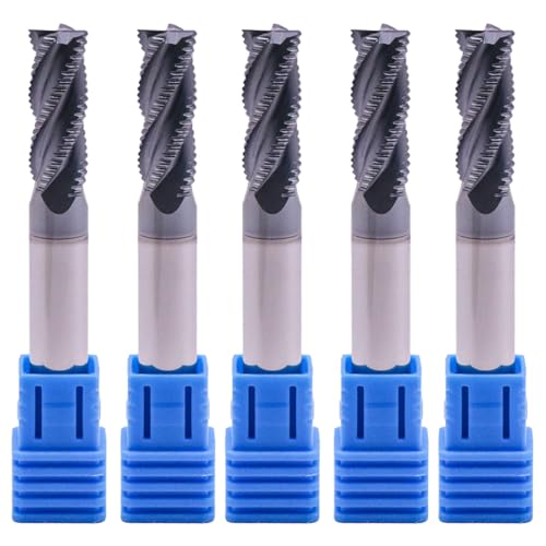 Image of 4 Flute Solid Carbide Roughing End Mills(5Pcs, 5 /16 inch), ALCrSiN Nano Coated | 35 Helix, 5 /16 inch Cutting Dia, 5 /16 inch Shank Dia, 13 /16 inch LOC, 2-1 /2 inch OAL, for Milling Alloy Steel, Carbon Steel, Cast Iron